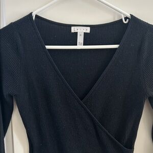 Leith Black Ribbed Wrap Top